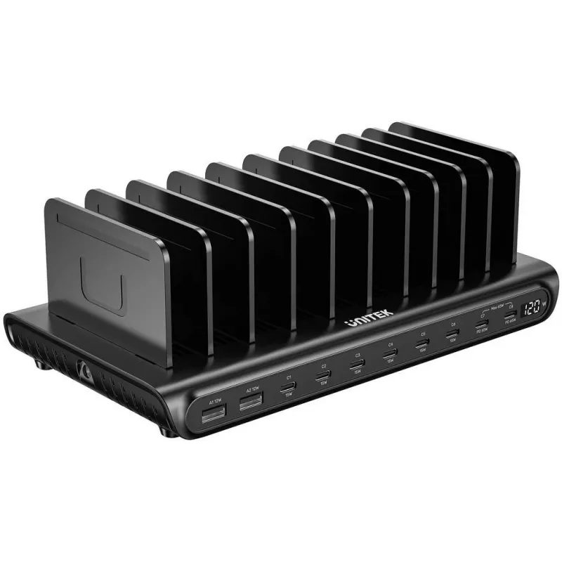 UNITEK 10-poorts USB-A/USB-C intelligent oplaadstation 120W PD 3.0 zwart