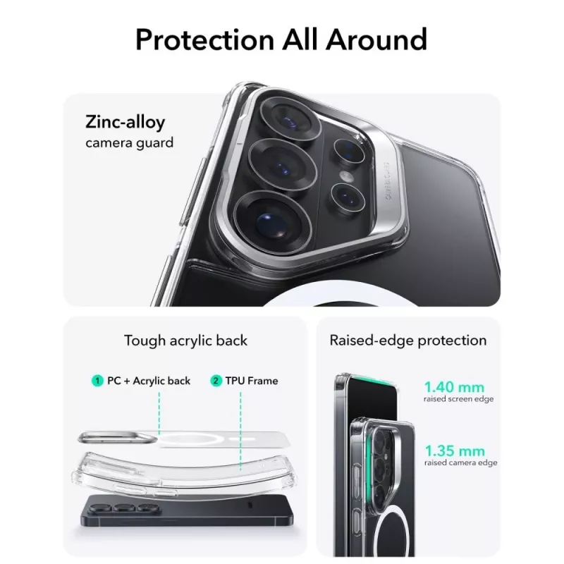 ESR Classic Hybrid Kickstand MagSafe Case voor Samsung Galaxy S26 Ultra, transparant