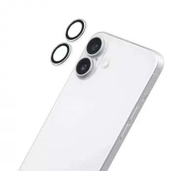 LAUT Ring cameralensbeschermer voor Apple iPhone 16 / 16 Plus - premium gehard glas, 9H-hardheid, transparant met zwarte ring