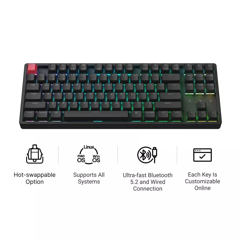 Keychron K8X-J3 80% TKL Brown Switch RGB hot-swap zwart
