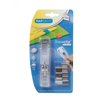 Rapesco Supaclip 40 dispenser - transparant - 40 vel - RVS-clips - 8 clips inbegrepen