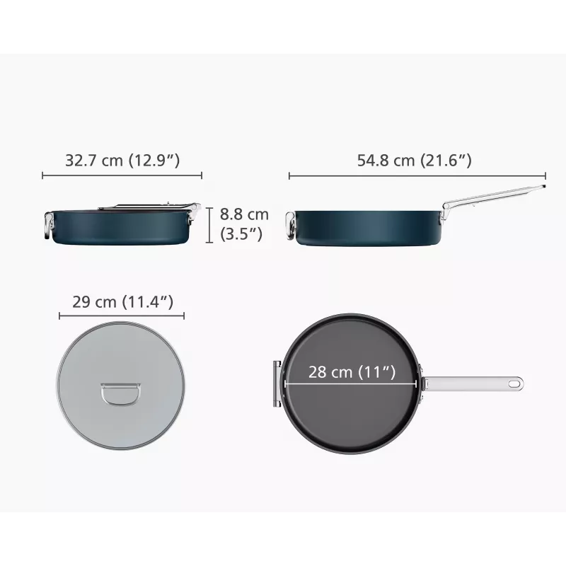 Joseph Joseph Space Fold Handle keramische antiaanbak 28cm blauwe sauteerpan met deksel