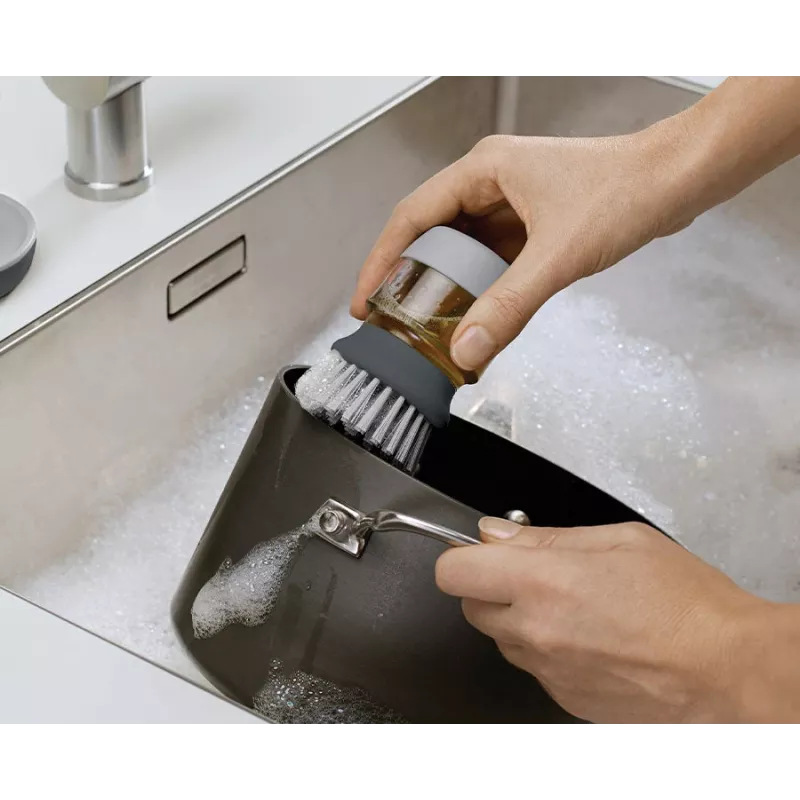 Joseph Joseph Palm Scrub Grey afwasborstel met geïntegreerde zeepdispenser