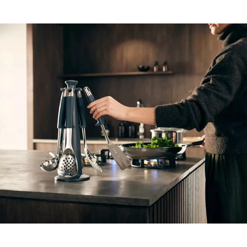 Joseph Joseph Elevate 6-delige keukengereiset met draaiende carrouselstandaard, RVS en siliconen, grijs
