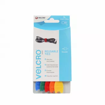 VELCRO VEL-EC60250 klittenband-kabelbinders - kleuren gemengd (blauw, groen, oranje, rood, geel) - 20 cm x 12 mm - 5-pack
