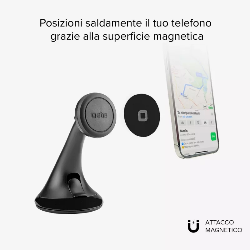 SBS universele magnetische brede zuignap telefoonhouder voor auto compatibel met MagSafe - zwart