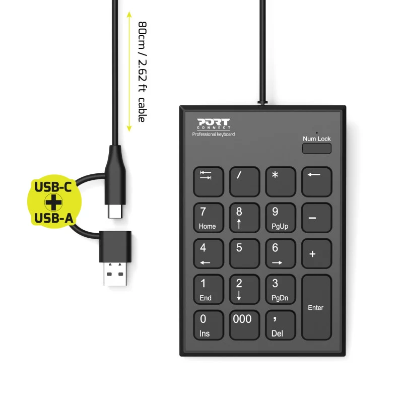 PORT Designs PORT Connect numeriek toetsenblok USB-C zwart