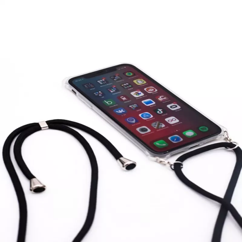 Evelatus Apple iPhone X/XS hoesje met koord zwart transparant