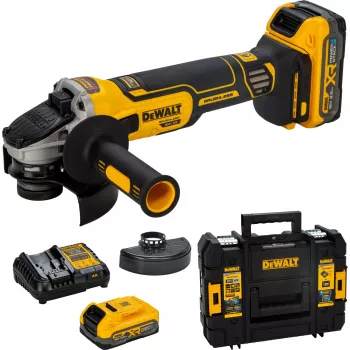 DEWALT DCG405S2T-QW 18V XR accu-haakse slijper 125mm borstelloos met 2x5.0Ah accu's, oplader en TSTAK-koffer