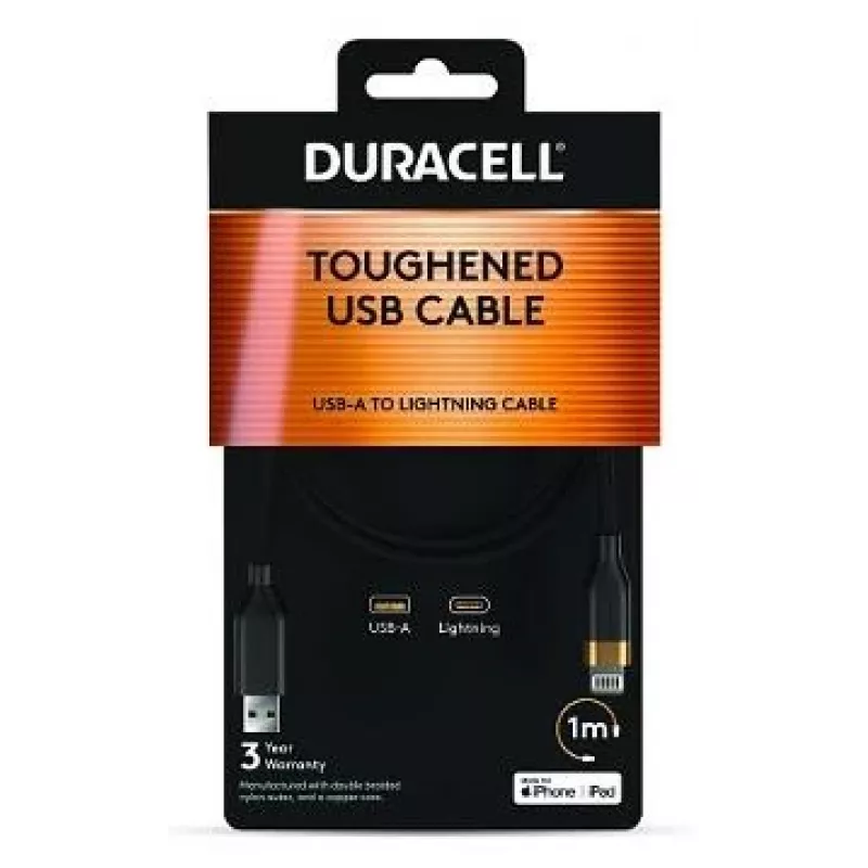 DURACELL 1m USB-A naar Lightning kabel wit MFi-gecertificeerd