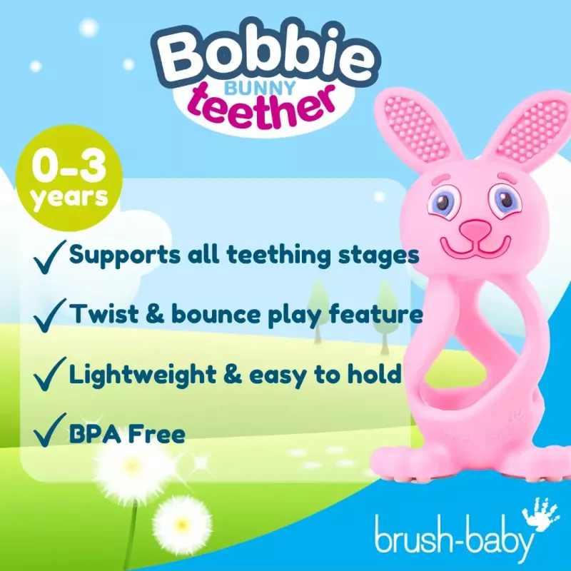 Brush Baby Bobbie Bunny bijtring - rosé rood