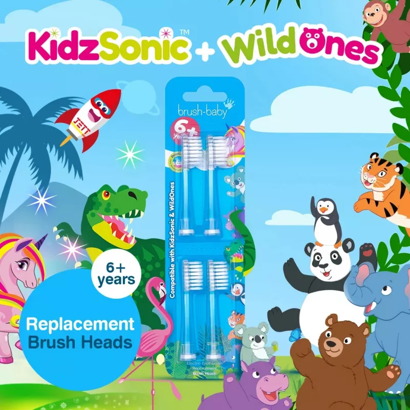 Brush-Baby Kidz Sonic vervangende borstelkoppen 6+ 4-pack