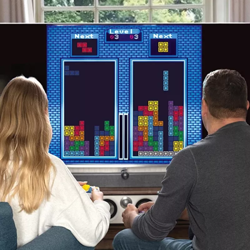 FIZZ CREATIONS Tetris Duel retro arcade console voor twee spelers met 2 bedrade gamepads plug & play
