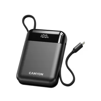 Canyon OnPower 104 10000 mAh Powerbank met USB-C- en Lightning-kabel Zwart