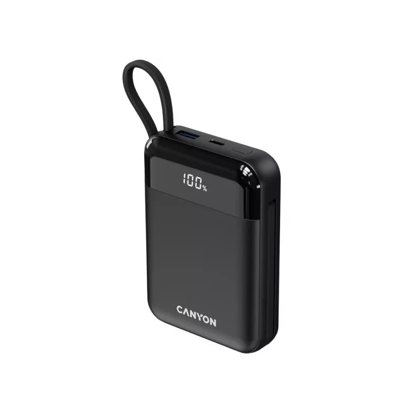 Canyon OnPower 104 10000 mAh Powerbank met USB-C- en Lightning-kabel Zwart