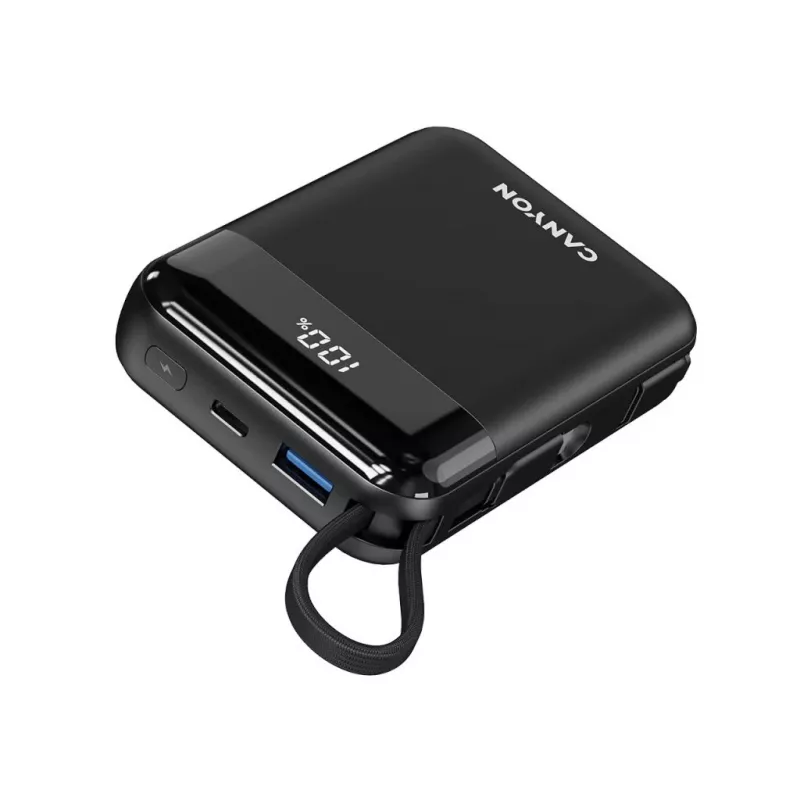 Canyon OnPower 104 10000 mAh Powerbank met USB-C- en Lightning-kabel Zwart