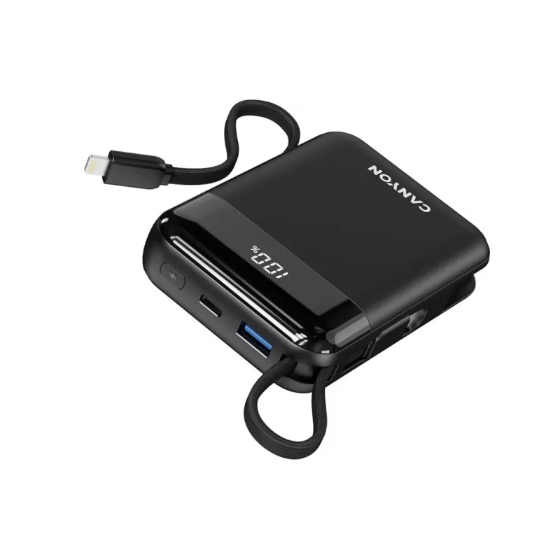 Canyon OnPower 104 10000 mAh Powerbank met USB-C- en Lightning-kabel Zwart