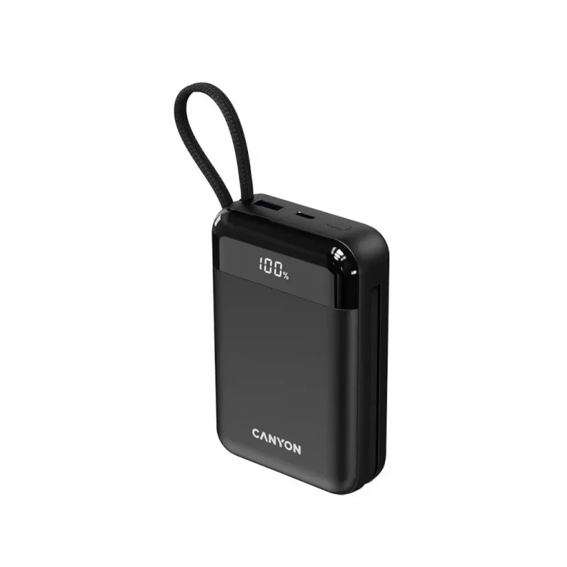 Canyon OnPower 204 20000 mAh Powerbank met USB-C- en Lightning-kabels, Zwart