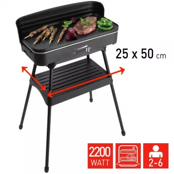 FRITEL Starter BBQ 2246 elektrische grill met standaard, 2200 W, zwart