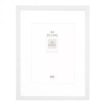 Deknudt S66KF1 P1 DIN A3 29.7x42 cm houten fotolijst wit met witte passe-partout