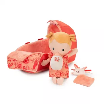 Lilliputiens Lena babypop set met draagmand, knuffeldoekje en melkfles