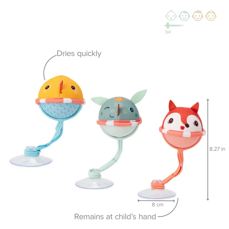 Lilliputiens set van 3 badballen met zuignappen - Joe de draak 3m+