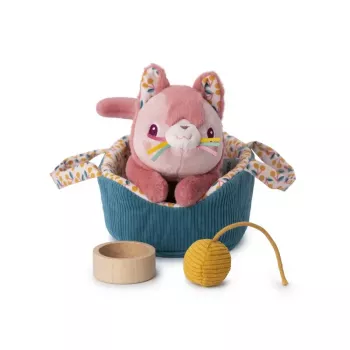 Lilliputiens Jeanne de kat pluche speelgoedset met mand en accessoires, 12m+