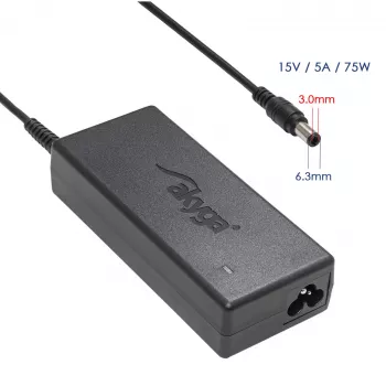 Akyga AK-ND-14 notebookvoeding voor Toshiba, 75 W, 15 V / 5 A, 6,3 x 3,0 mm
