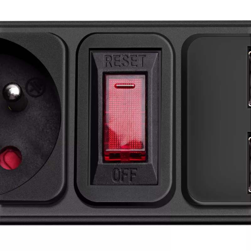 Akyga AK-SP-05U stekkerdoos met overspanningsbeveiliging, 5x CEE 7/5 (type E), 2x USB-A, 1,8 m, zwart