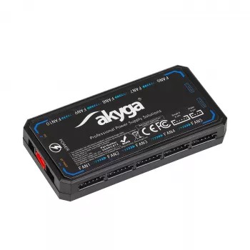 Akyga AK-CA-73 RGB-ventilatorcontroller met afstandsbediening, 12 aansluitingen (10 ventilatoren + 2 LED-strips), Molex-stroomvoorziening