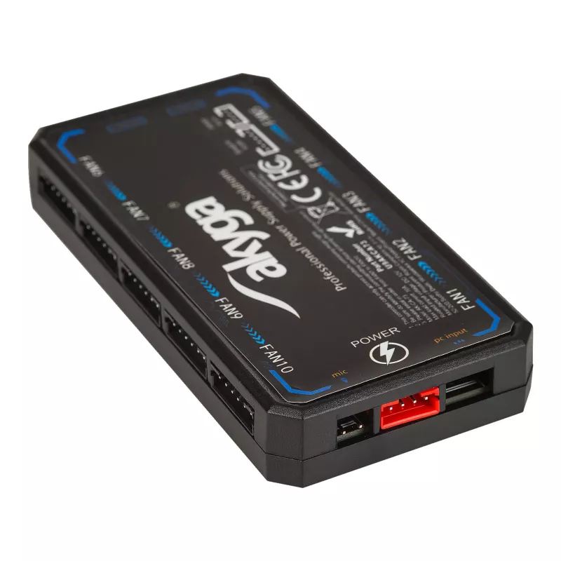 Akyga AK-CA-73 RGB-ventilatorcontroller met afstandsbediening, 12 aansluitingen (10 ventilatoren + 2 LED-strips), Molex-stroomvoorziening