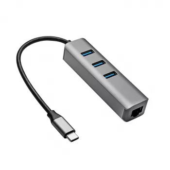 Akyga AK-AD-66 USB-C-hub met 3x USB 3.0 en Gigabit Ethernet, 15 cm, zwart