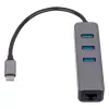 Akyga AK-AD-66 USB-C-hub met 3x USB 3.0 en Gigabit Ethernet, 15 cm, zwart