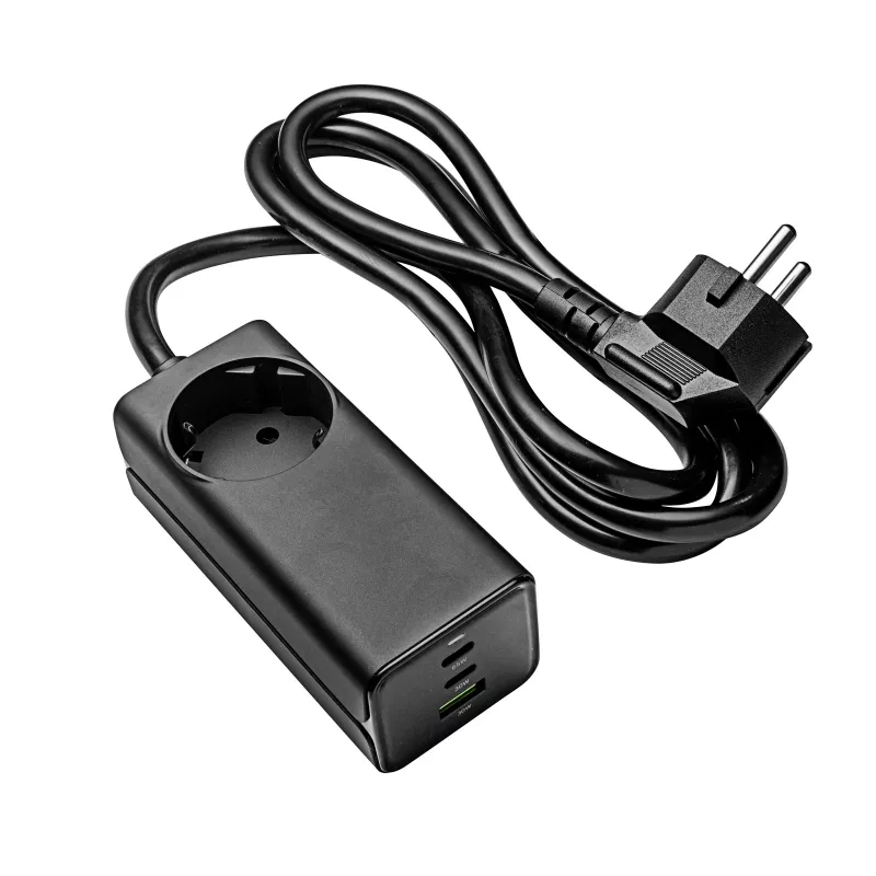 Akyga AK-CH-21 GaN USB-oplader 65 W, 2 x USB-C + USB-A, met stopcontact, 1,5 m, zwart