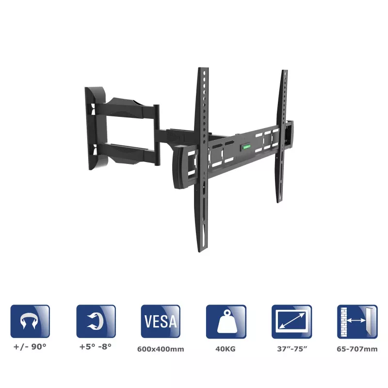 Akyga AK-MB-11 draaibare TV-muurbeugel, 37-75 inch, 40 kg, VESA 600x400, draaien ±90°, zwart