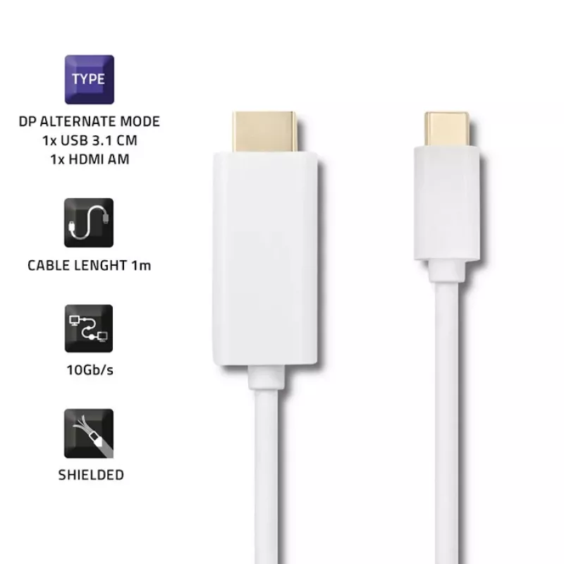 Qoltec USB 3.1 Type-C mannelijk naar HDMI Type A mannelijk adapterkabel, 4K, Alternate Mode, 1m, zwart
