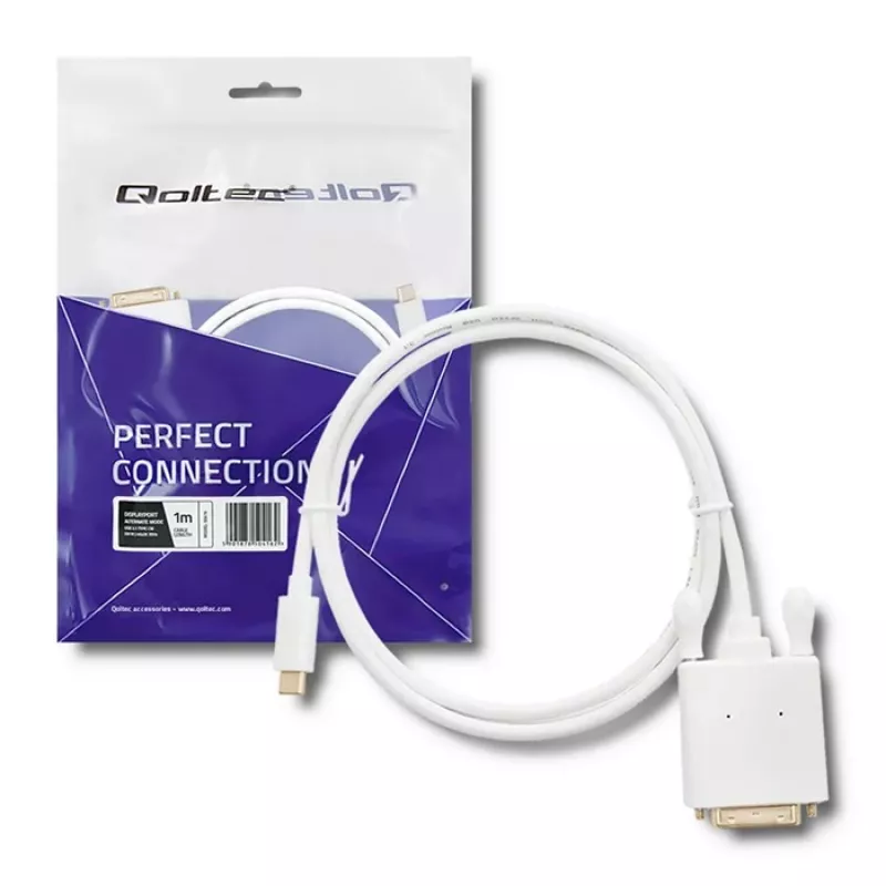 Qoltec USB 3.1 Type-C stekker naar DVI-D stekker kabel 1m 4K 30Hz zwart