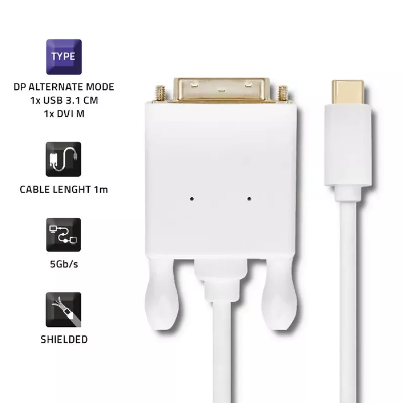 Qoltec USB 3.1 Type-C stekker naar DVI-D stekker kabel 1m 4K 30Hz zwart