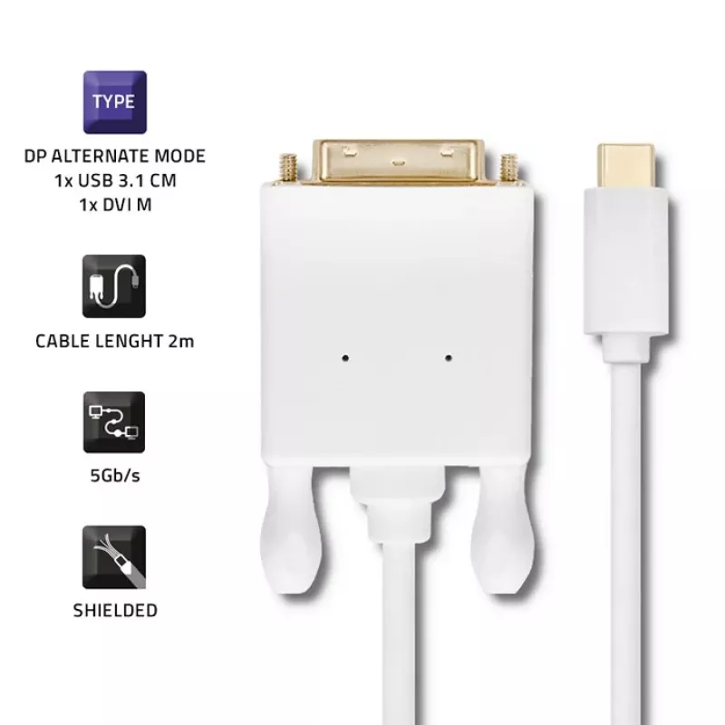 Qoltec USB 3.1 Type-C stekker naar DVI-D stekker adapterkabel 2m 4K