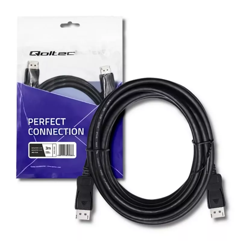 Qoltec DisplayPort 1.4 kabel stekker naar stekker 3m 8K zwart