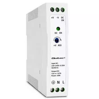 Qoltec DIN-rail voeding 20W 12V 1.67A wit slim