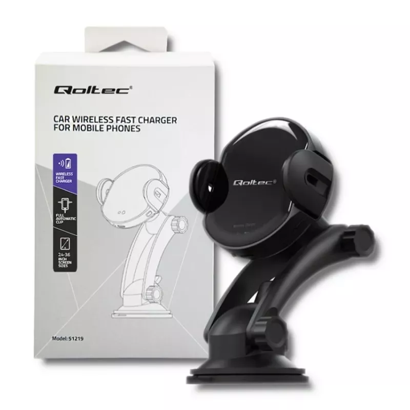 Qoltec PRO draadloze autolader met IR-houder 15W QC 3.0 USB Type-C zwart