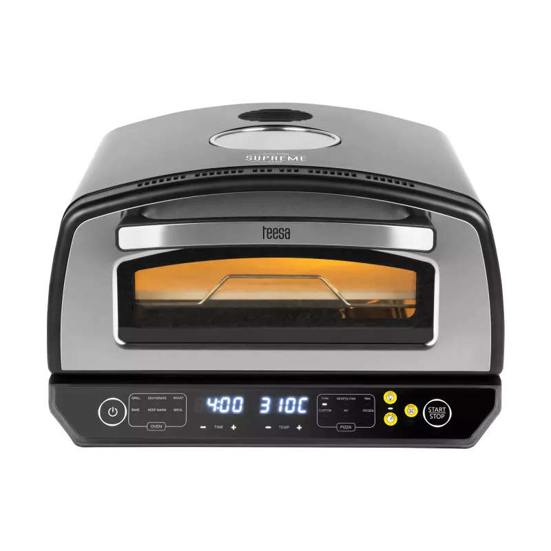 TEESA Pizza Oven SUPREME ELITE 2200 W, 450°C, dubbele verwarming, venster, LED, 33 cm, meerdere bakprogramma's
