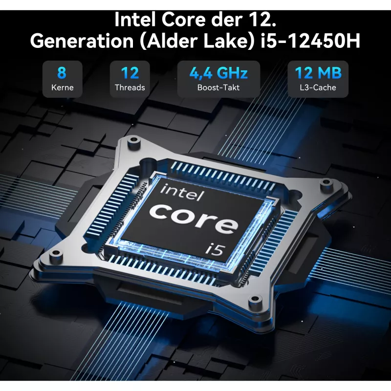 GEEKOM IT12 mini-pc, Intel Core i5-12450H, 16 GB RAM, 512 GB SSD, Windows 11 Pro, blauw
