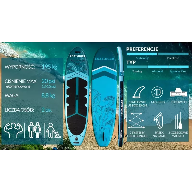SKT Octopus opblaasbaar SUP-board allround 335x86x15 cm
