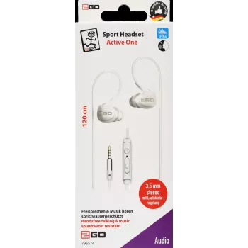 2GO Active 1 bedrade in-ear-koptelefoon met microfoon voor bellen/muziek - wit