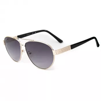 Guess GF0414-6032B unisex vierkante zonnebril, glanzend zwart montuur, bruin gradient lens, 60/12/140 mm