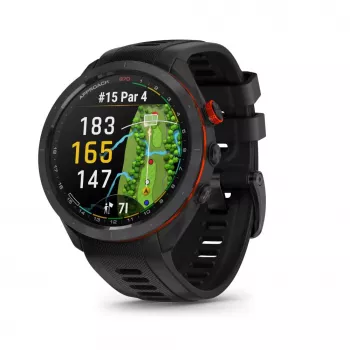 Garmin Approach S70 47mm golf-GPS-smartwatch – zwarte/rode keramische lunette met zwarte siliconenband