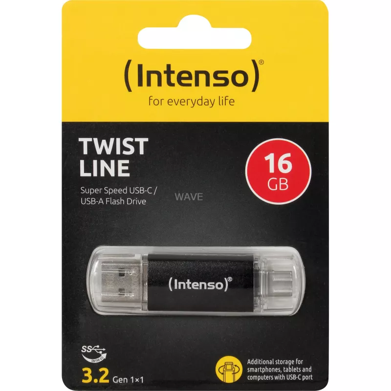 INTENSO Twist Line 16 GB USB-stick antraciet/transparant USB-A 3.2 Gen 1 USB-C 3.2 Gen 1