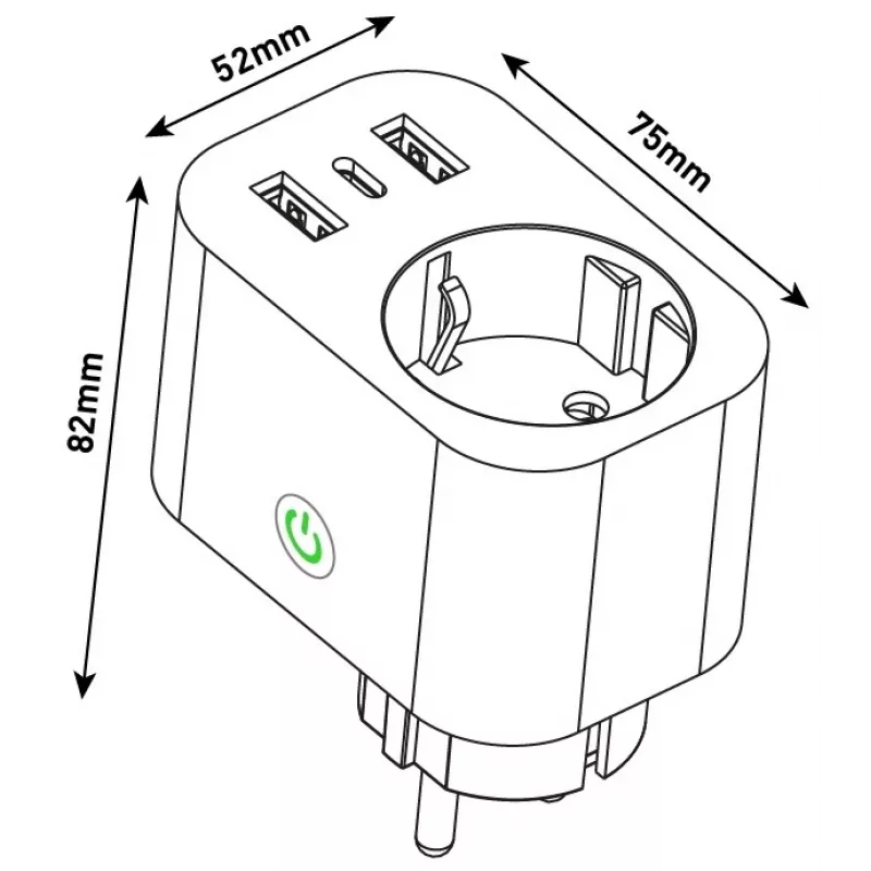 ENTAC slimme WiFi stekker 1x Schuko met 2x USB-A en 1x USB-C, wit
